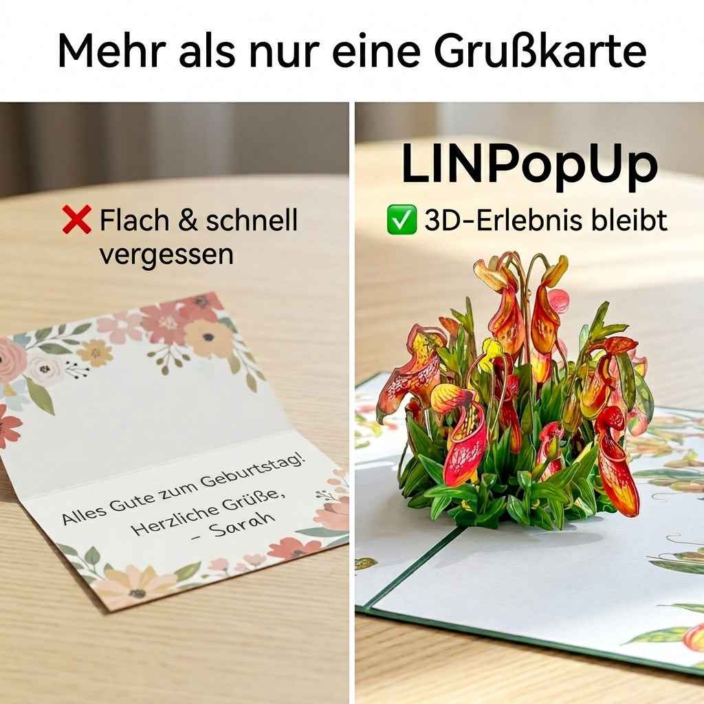 Pop Up Blumenkarte mit 3D Kannenpflanzen | LINpopUp