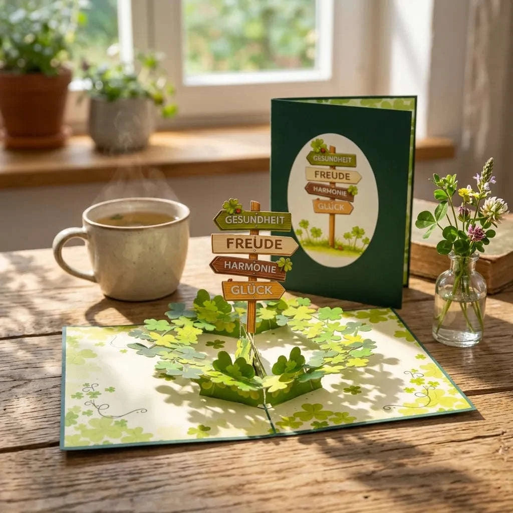 Pop-Up - rotierende Karte 3D Grußkarte, Kleeblätter  | LINpopUp LINPopUp N199-17890