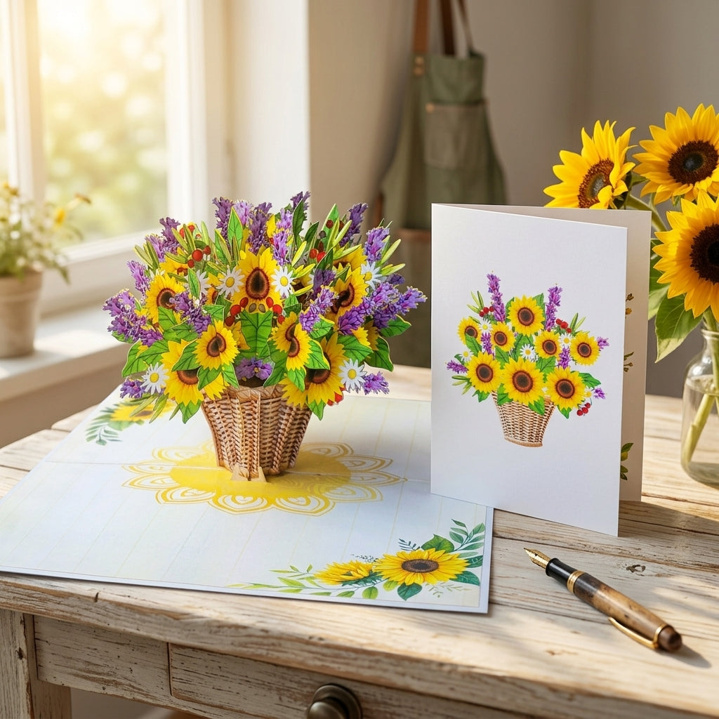 Pop Up Karte 3D Sonnenblumen – Grußkarte Geburtstag & Muttertag | LINPopUp