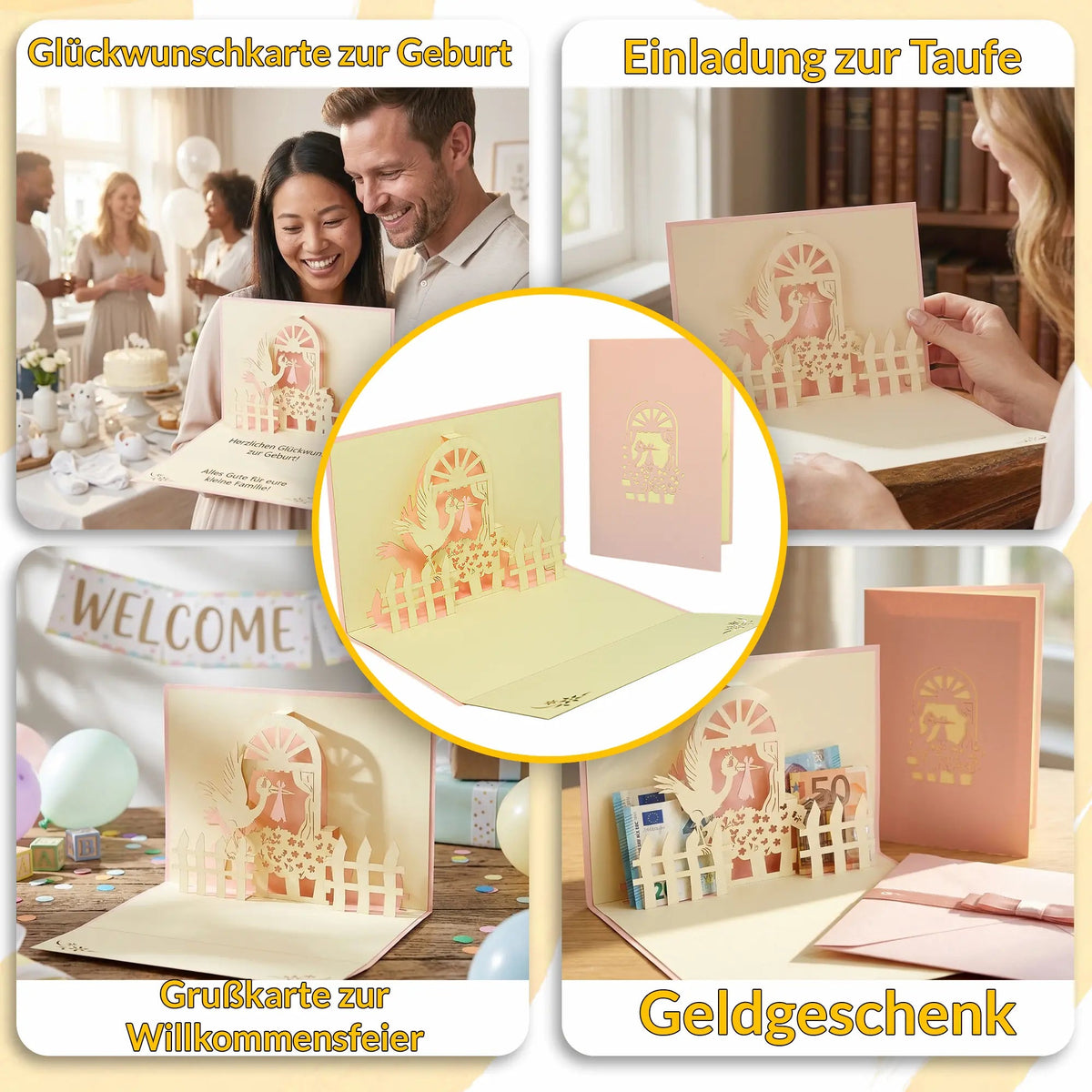 Pop-Up Karte 3D Storch Pink – zur Geburt einer Tochter | LINPopUp LINPopUp 17062-N100