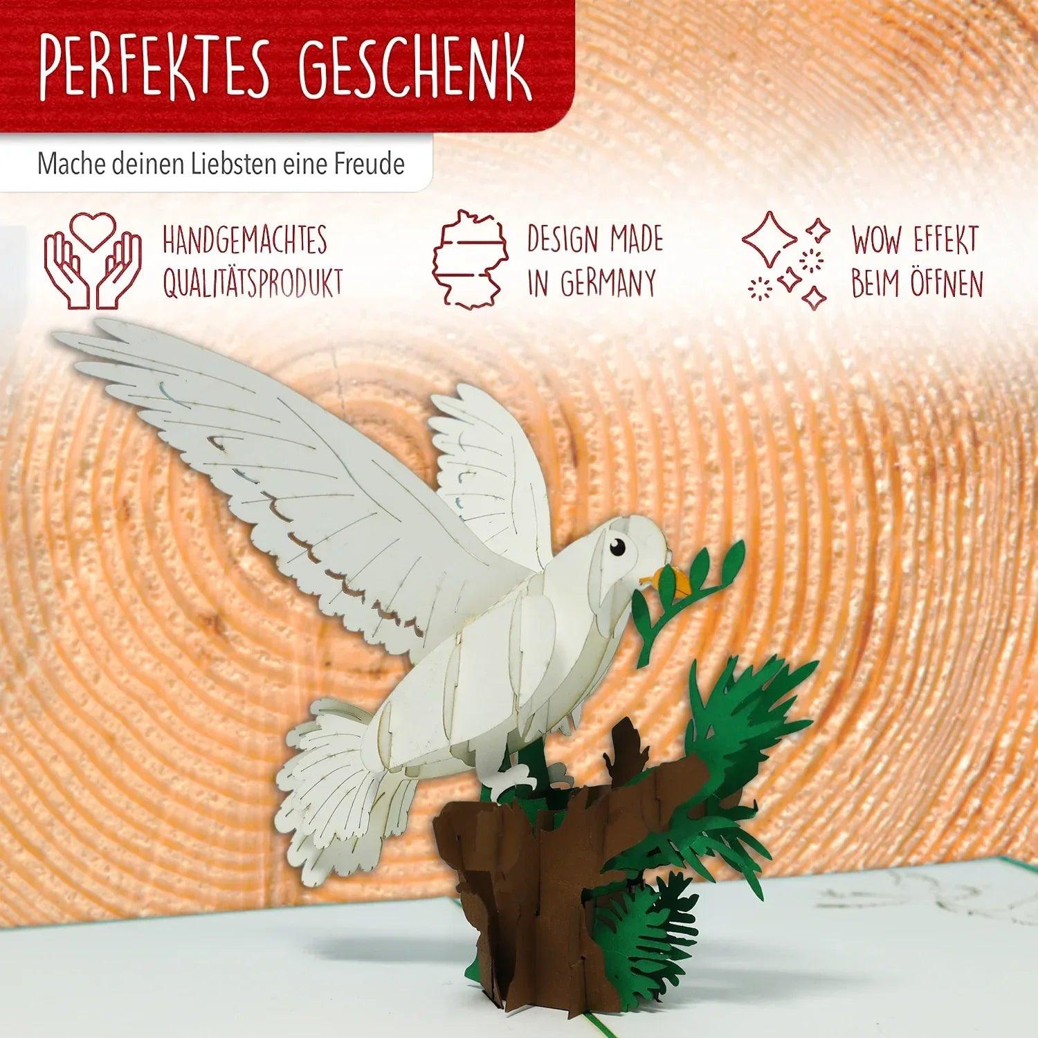 Pop-Up Karte Taube - 3D Grußkarte Konfirmation Kommunion Taufe, N715 - LINPopUp