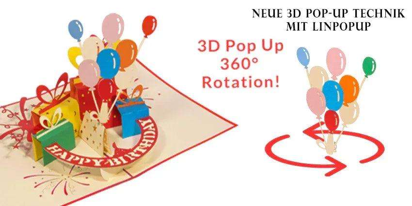 Pop-Up Geburtstagskarte - 3D Grußkarte rotierende Karte, LINpopUp - LINPopUp