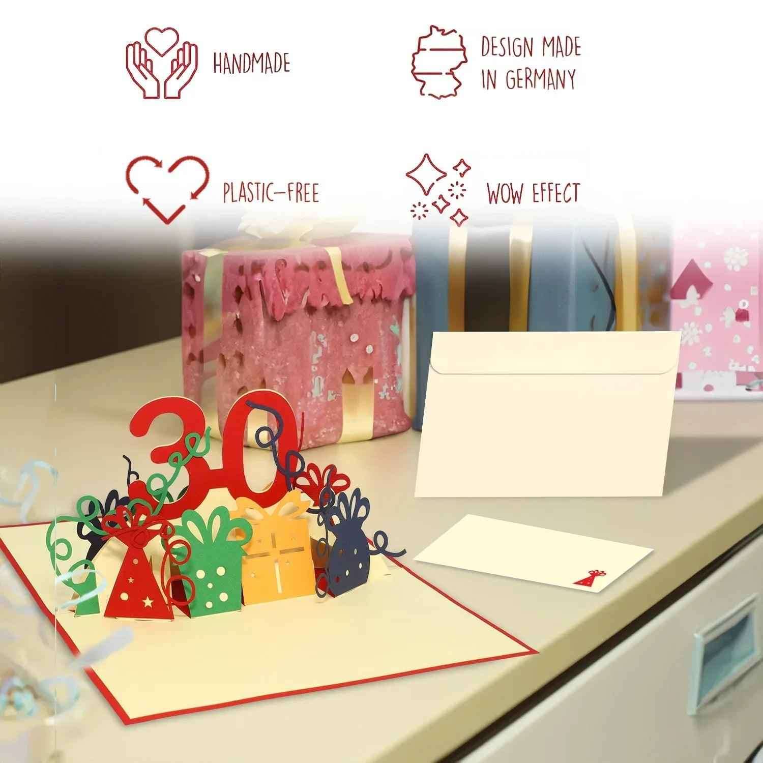 Pop-Up-Karte zum Geburtstag – Zahl 30, Geburtstagseinladung & Jubiläum, N241