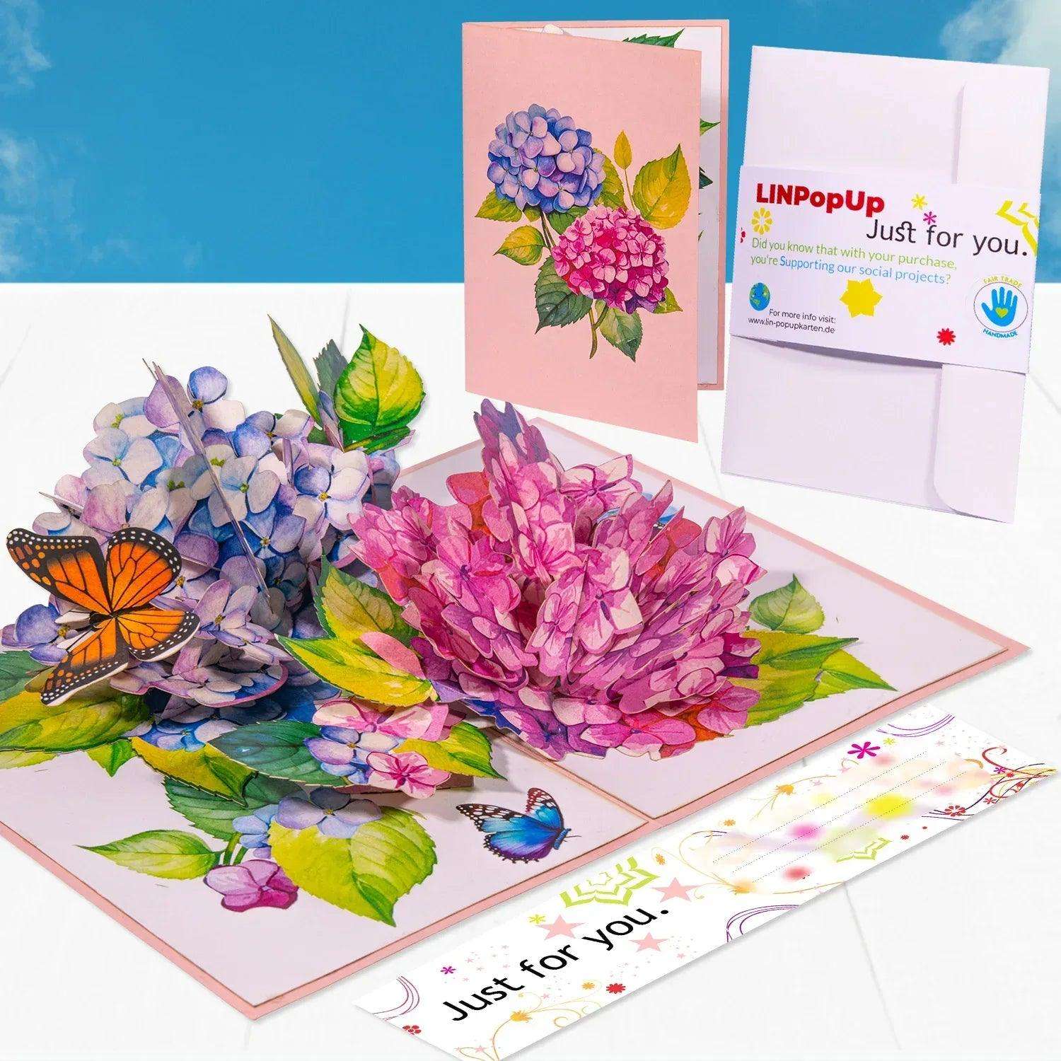 3D Pop-Up Karte Blumen, Hortensien, N278 - LINPopUp