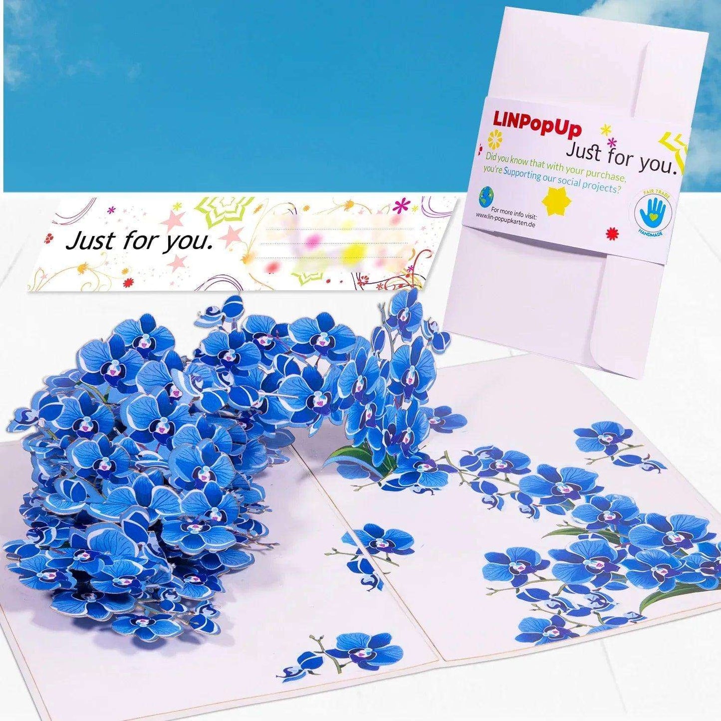 3D Pop-Up Karte Blumen, Orchidee Blau, N309 - LINPopUp