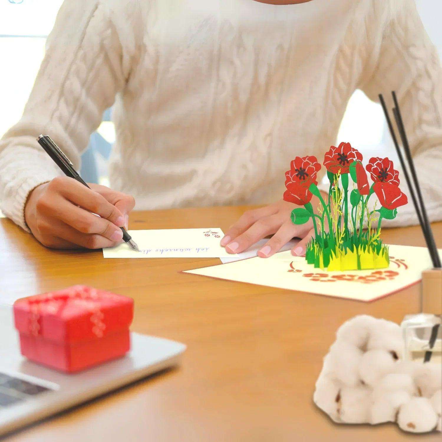 Pop Up Karte 3D Mohn Blume Rot – Grußkarte Muttertag & Geburtstag - LINPopUp
