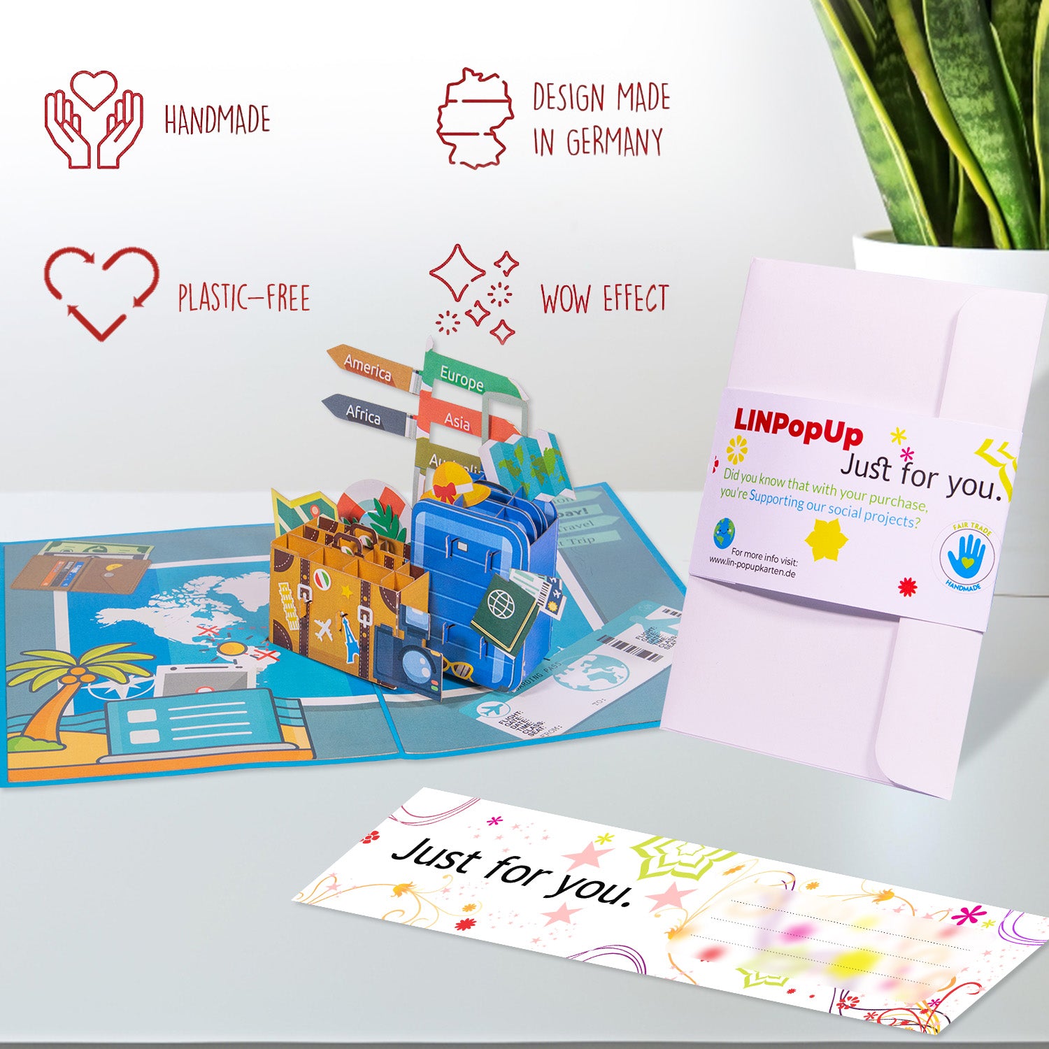 Pop-Up Karte Urlaub Reise – 3D Gutschein Grußkarte, Reisekoffer, N246