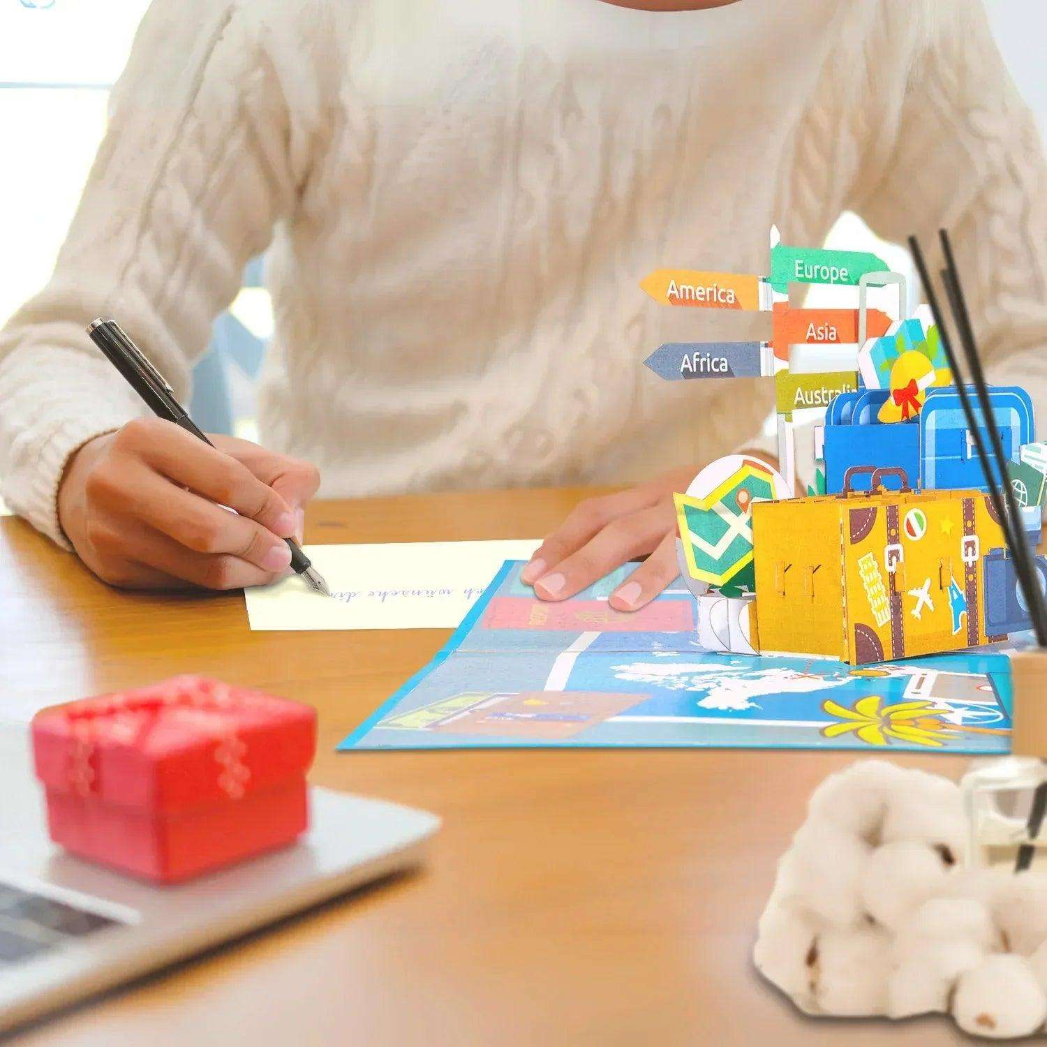 Pop-Up Karte Urlaub Reise – 3D Gutschein Grußkarte, Reisekoffer, N246 LINPopUp N246