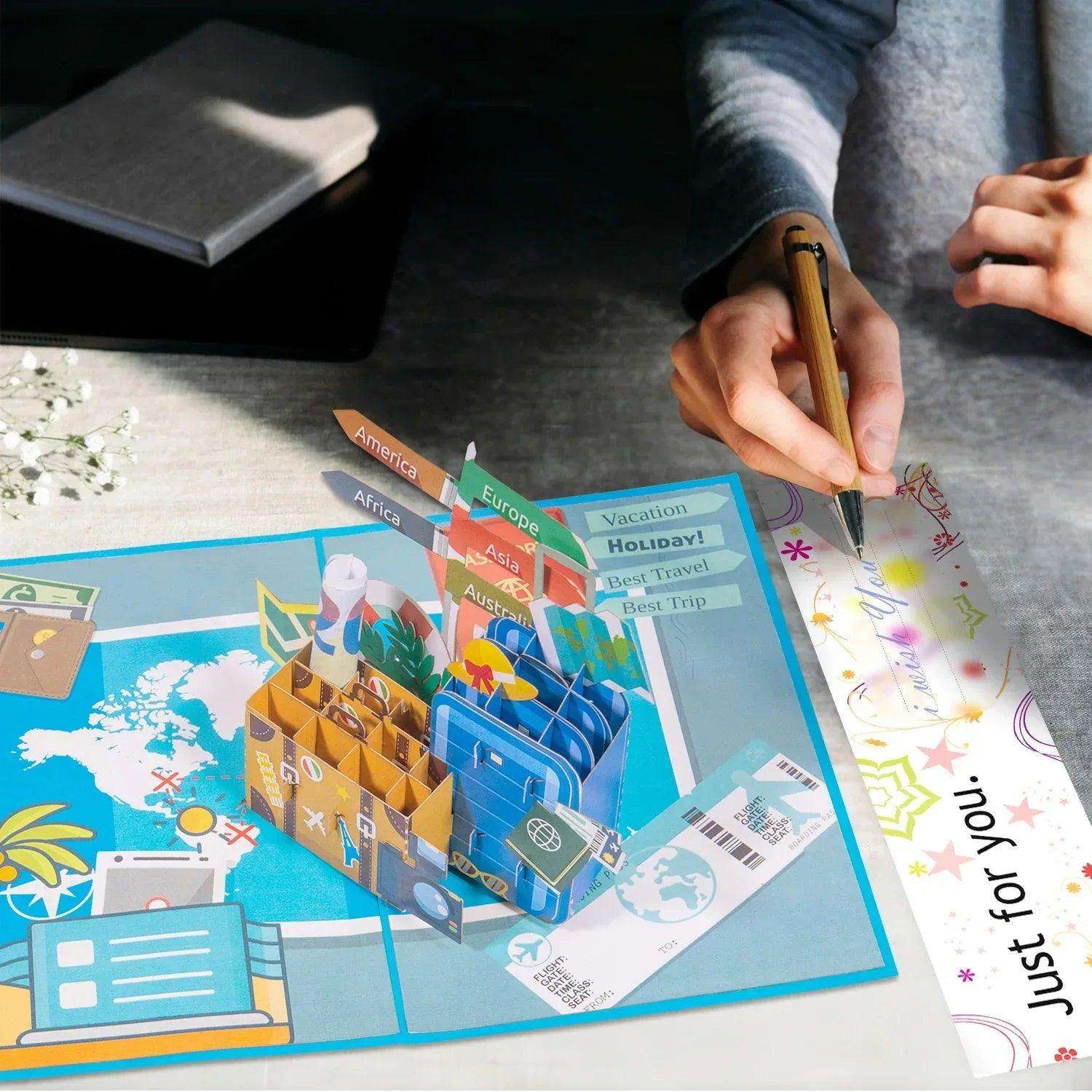 Pop-Up Karte Urlaub Reise – 3D Gutschein Grußkarte, Reisekoffer, N246 LINPopUp N246