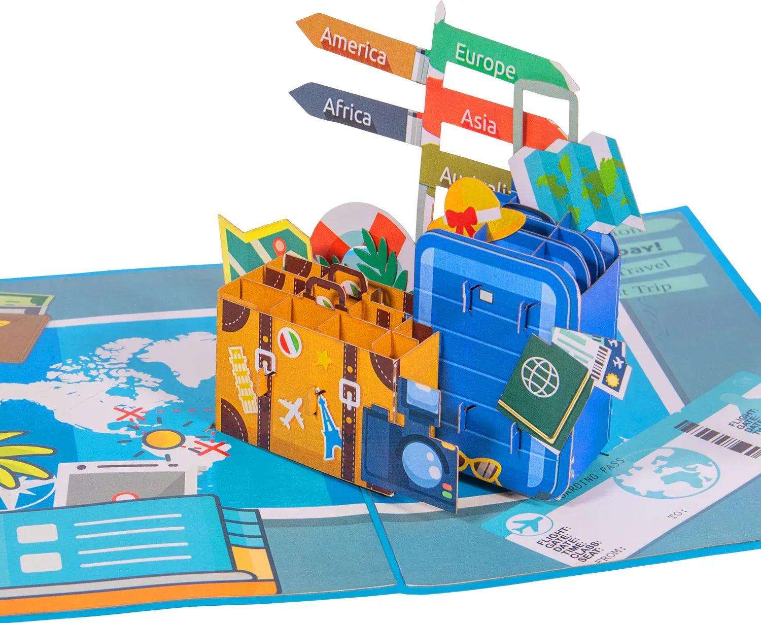 Pop-Up Karte Urlaub Reise – 3D Gutschein Grußkarte, Reisekoffer, N246 LINPopUp N246