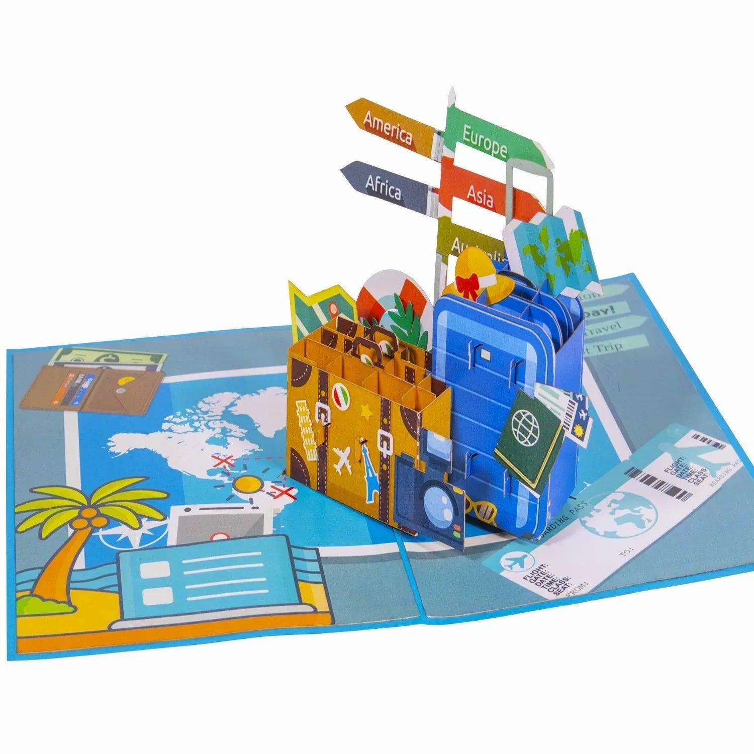 Pop-Up Karte Urlaub Reise – 3D Gutschein Grußkarte, Reisekoffer, N246 LINPopUp N246
