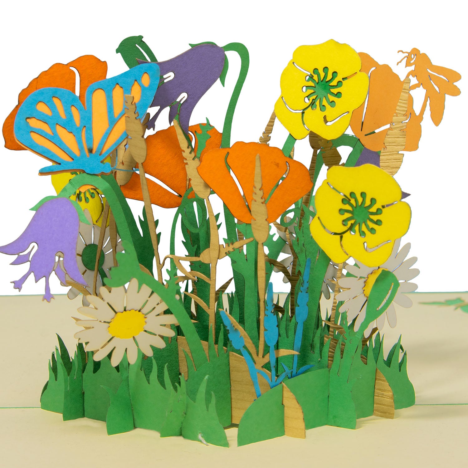 3D Pop-Up Karte Blumenkarte, Blumen, Schmetterling, Biene, N356