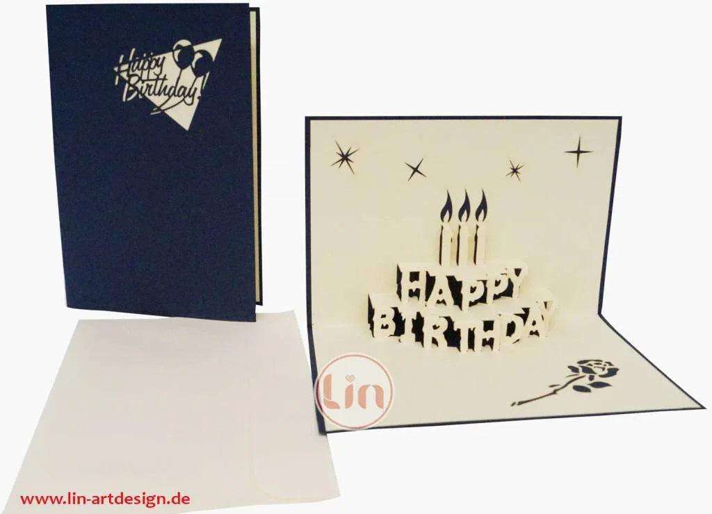 3D Pop-Up Karte Geburtstagstorte Blau, N1 - LINPopUp