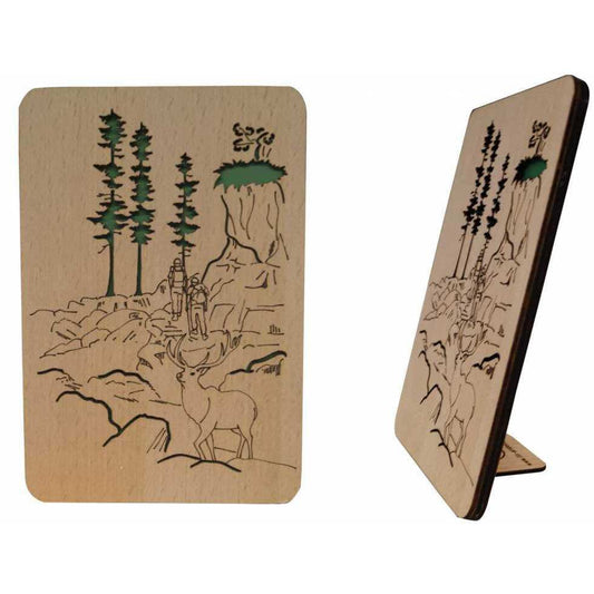 Holzkarte Jäger Hirsch Berglandschaft, N606 - LINPopUp