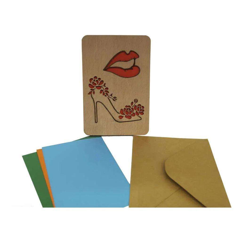 Holzkarte Shopping Gutschein Schuhe Lipstick, N607 LINPopUp N607