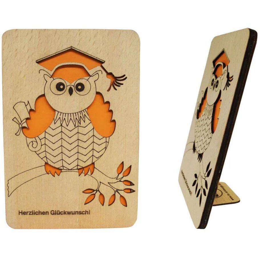 Holzkarte Eule Doktorhut Abschluss, N601 LINPopUp N601