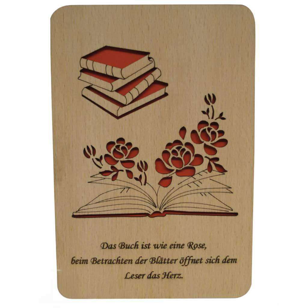Holzkarte Buch Gutschein Rosen Geburtstag, N605 - LINPopUp