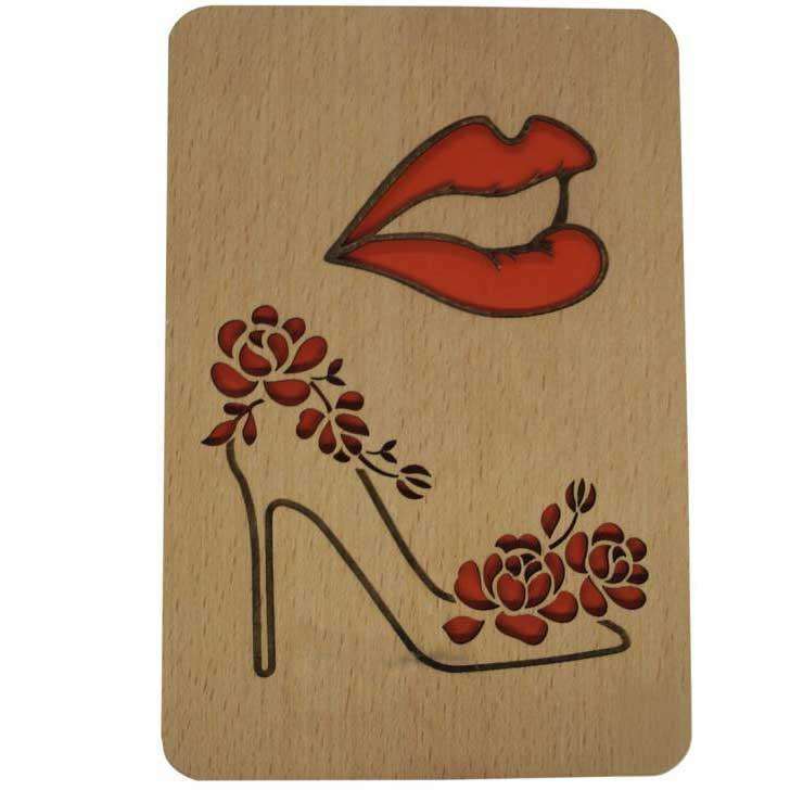Holzkarte Shopping Gutschein Schuhe Lipstick, N607 LINPopUp N607