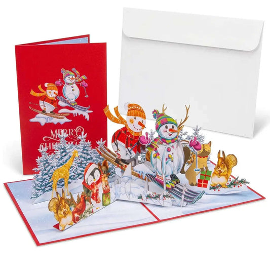 Pop-Up Weihnachtskarte 3D Schneemann auf Ski | LINPopUp LINPopUp 17880-N464