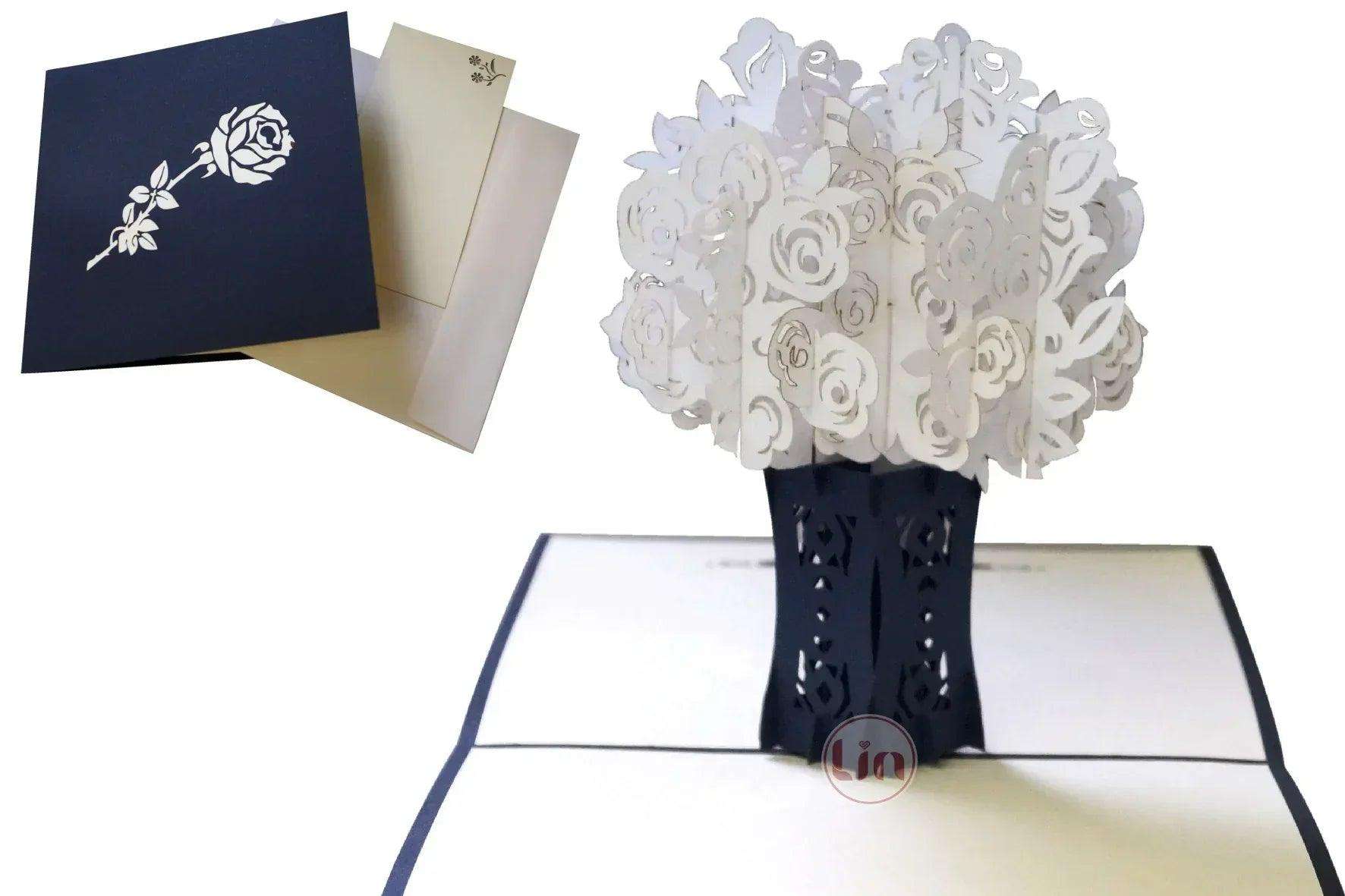 3D Pop-Up Karte Kondolenz Weiße Rosen, N367 - LINPopUp