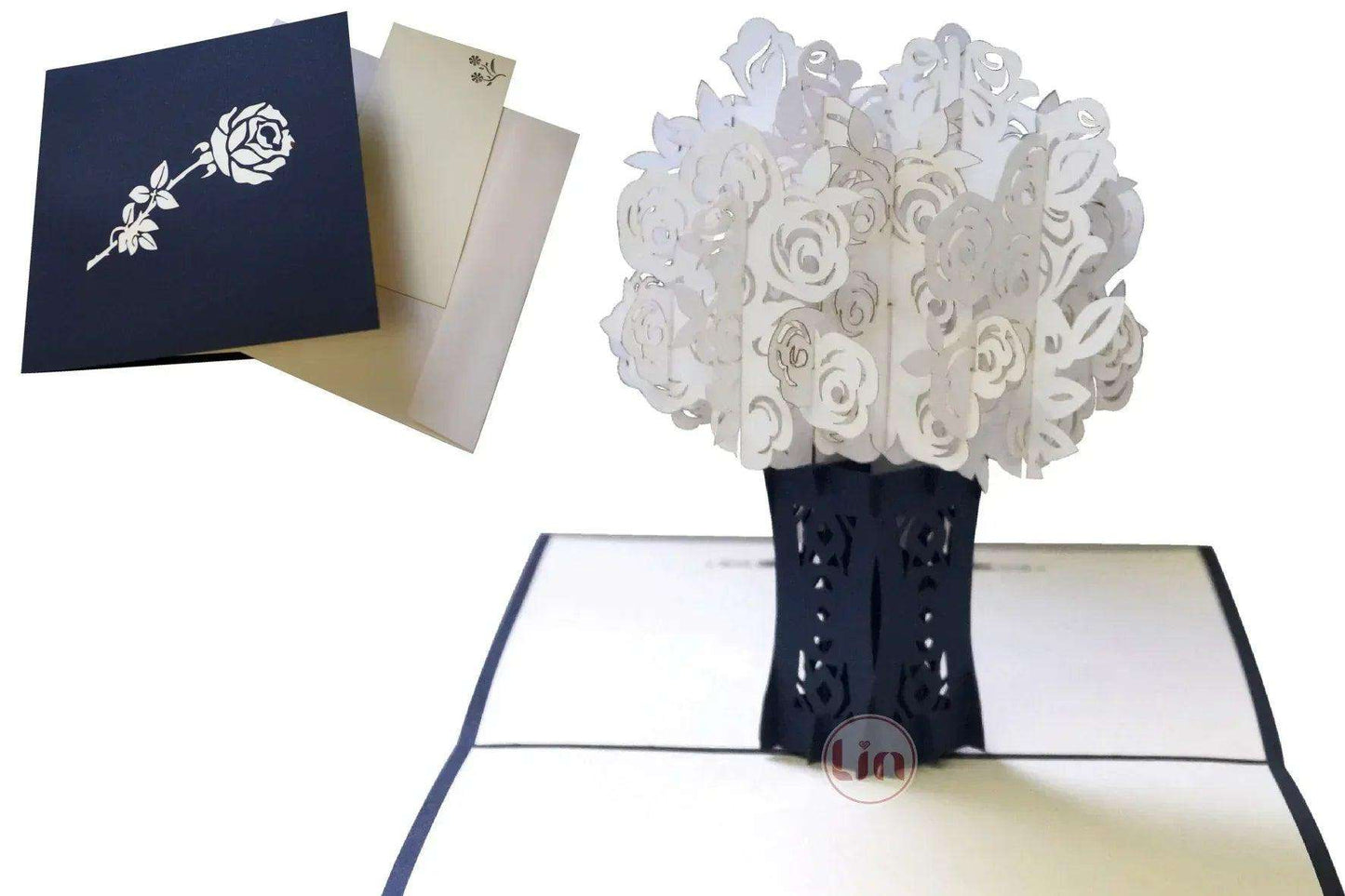 3D Pop-Up Karte Kondolenz Weiße Rosen, N367 - LINPopUp