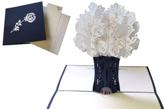 3D Pop-Up Karte Kondolenz Weiße Rosen, N367 LINPopUp N367