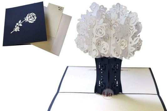 3D Pop-Up Karte Kondolenz Weiße Rosen, N367 - LINPopUp