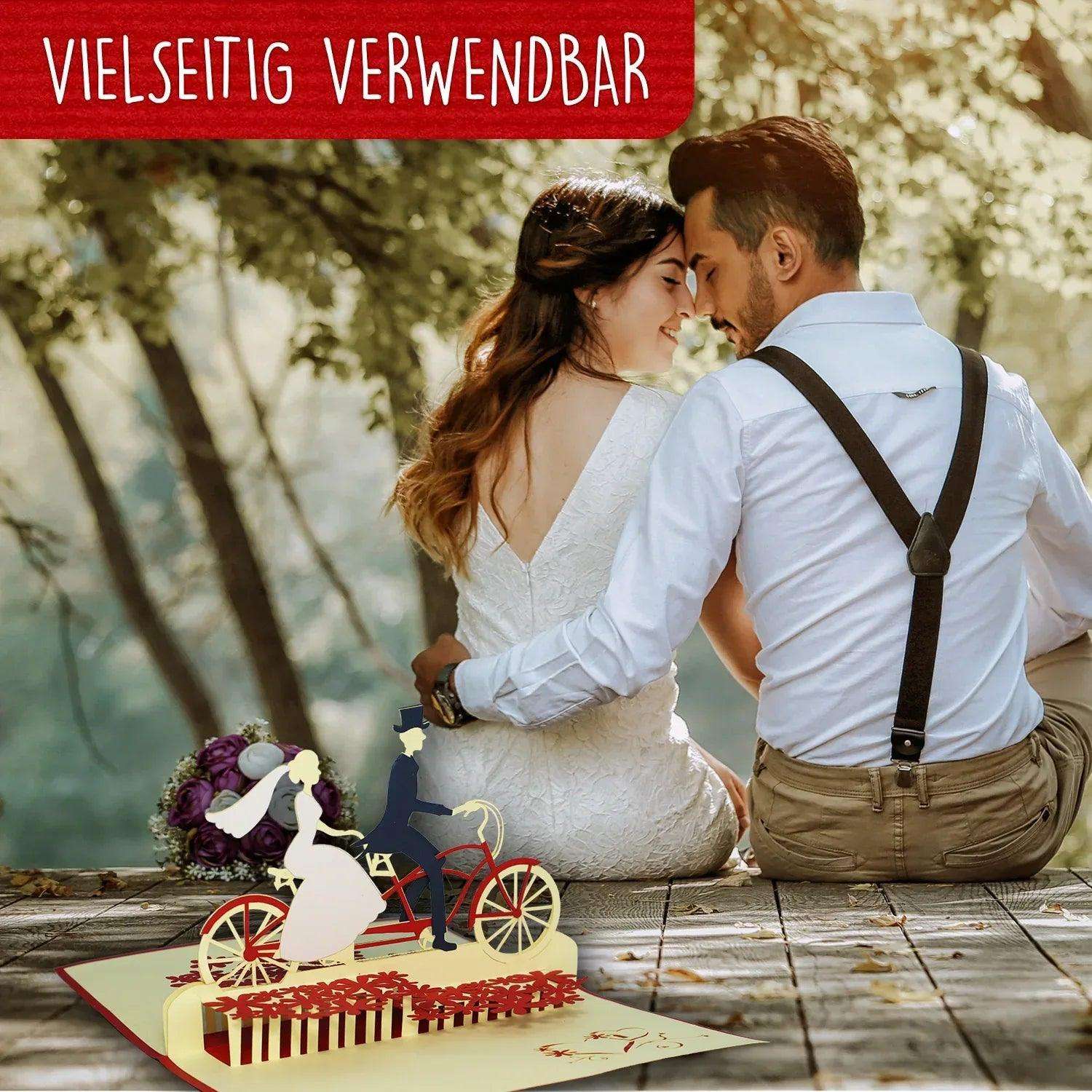 Hochzeitskarte Pop Up 3D - Glückwunschkarte zur Hochzeit, Brautpaar, Fahrrad, N88 LINPopUp N88