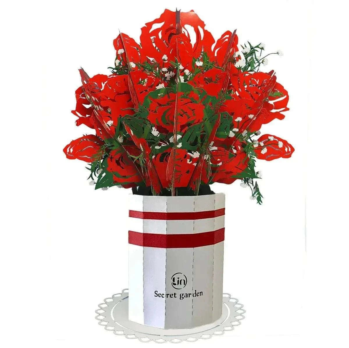 Pop-Up Karte Blumenstrauß - 3D Blumenstrauß mit Vase & Unterteller, N800 - LINPopUp