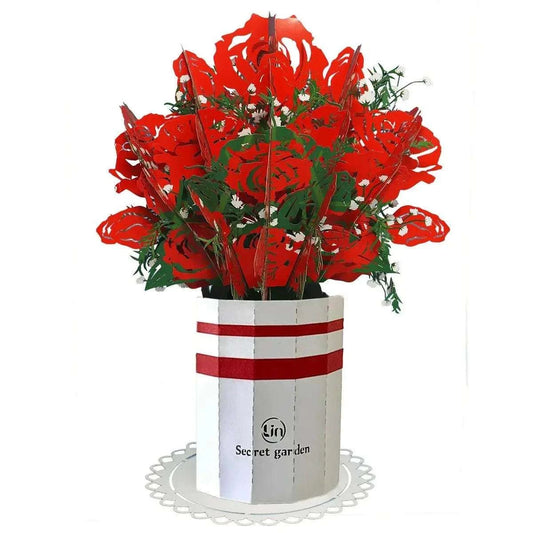 Pop-Up Karte Blumenstrauß - 3D Blumenstrauß mit Vase & Unterteller, N800 LINPopUp N800
