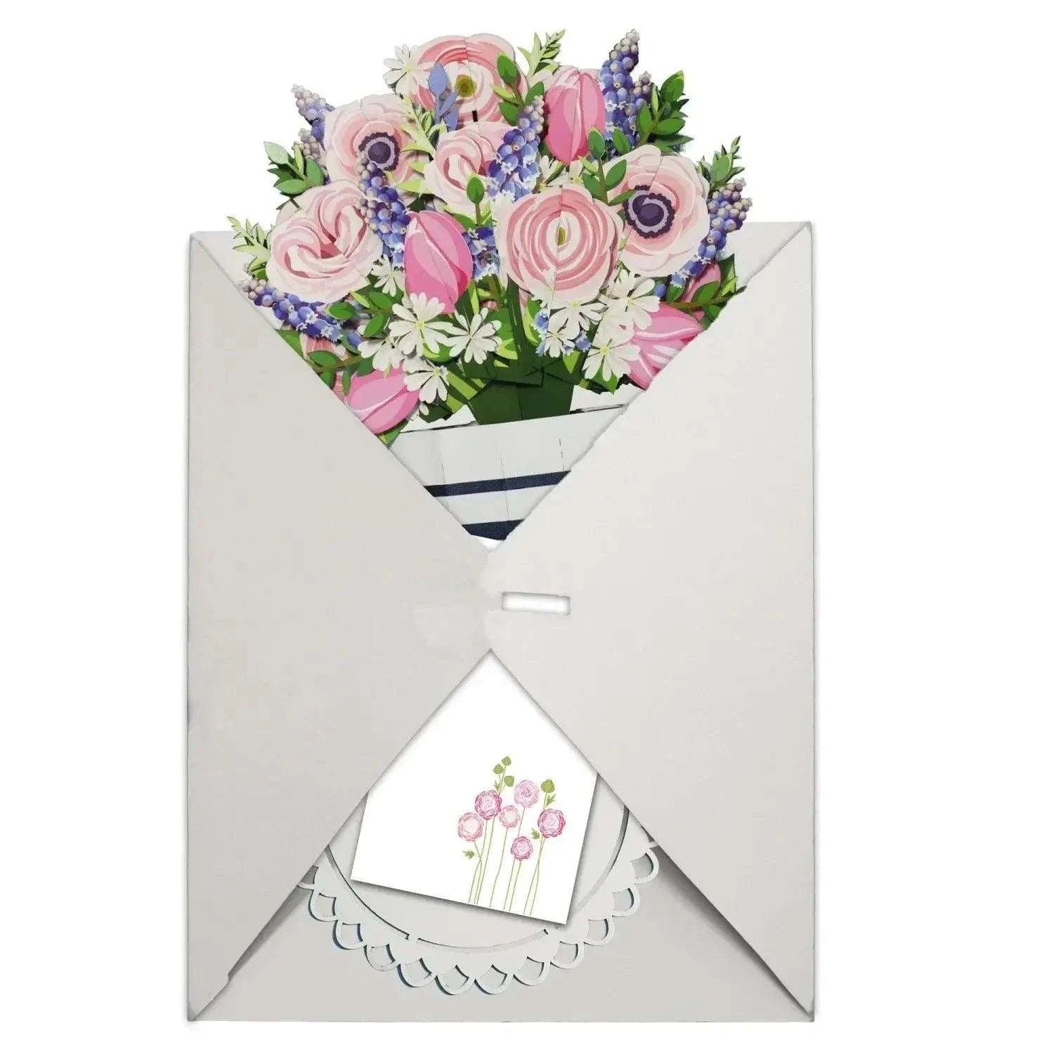 Pop-Up Karte Ranunkeln - 3D Blumenstrauß mit Vase & Unterteller, N801 LINPopUp N801