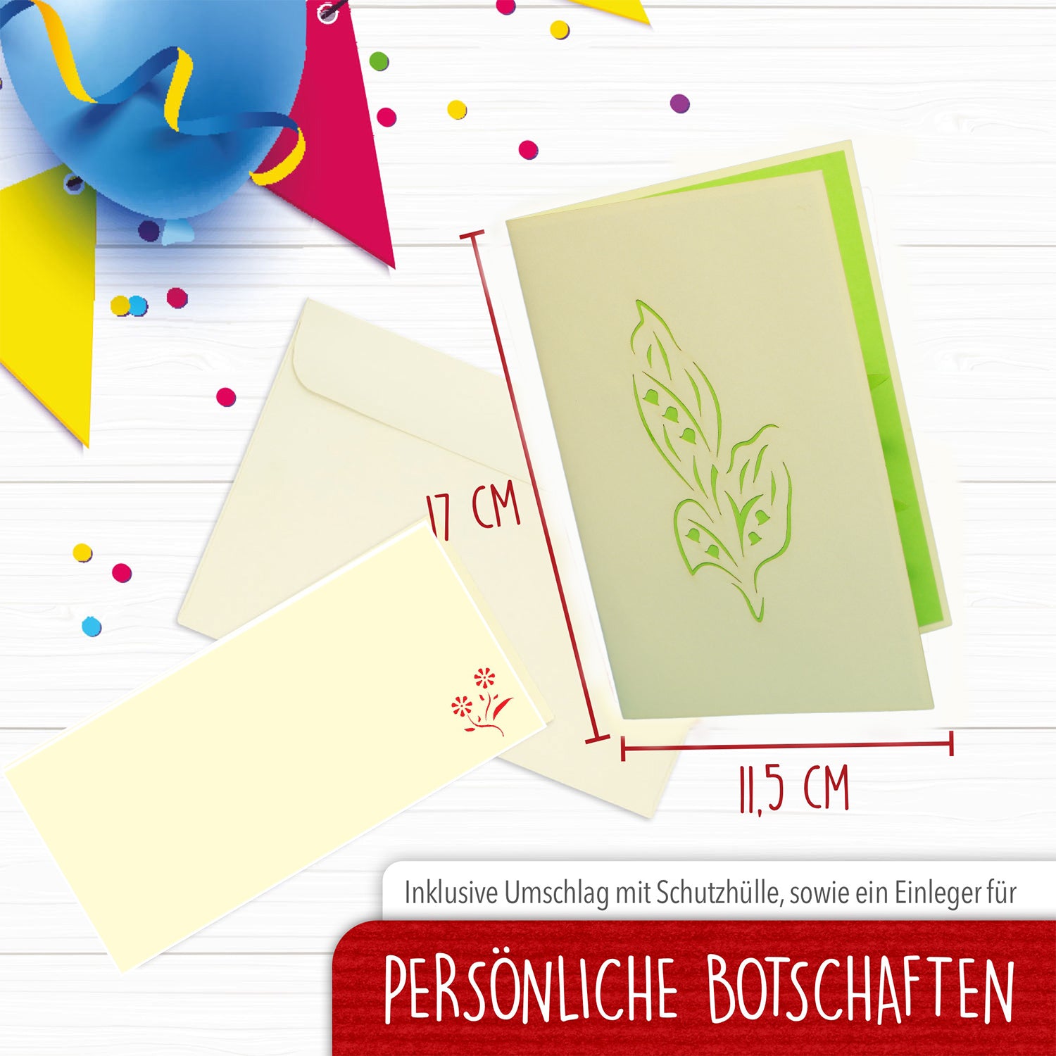 3D Pop-Up Karte Blumenkarte, Maiglöckchen, N49