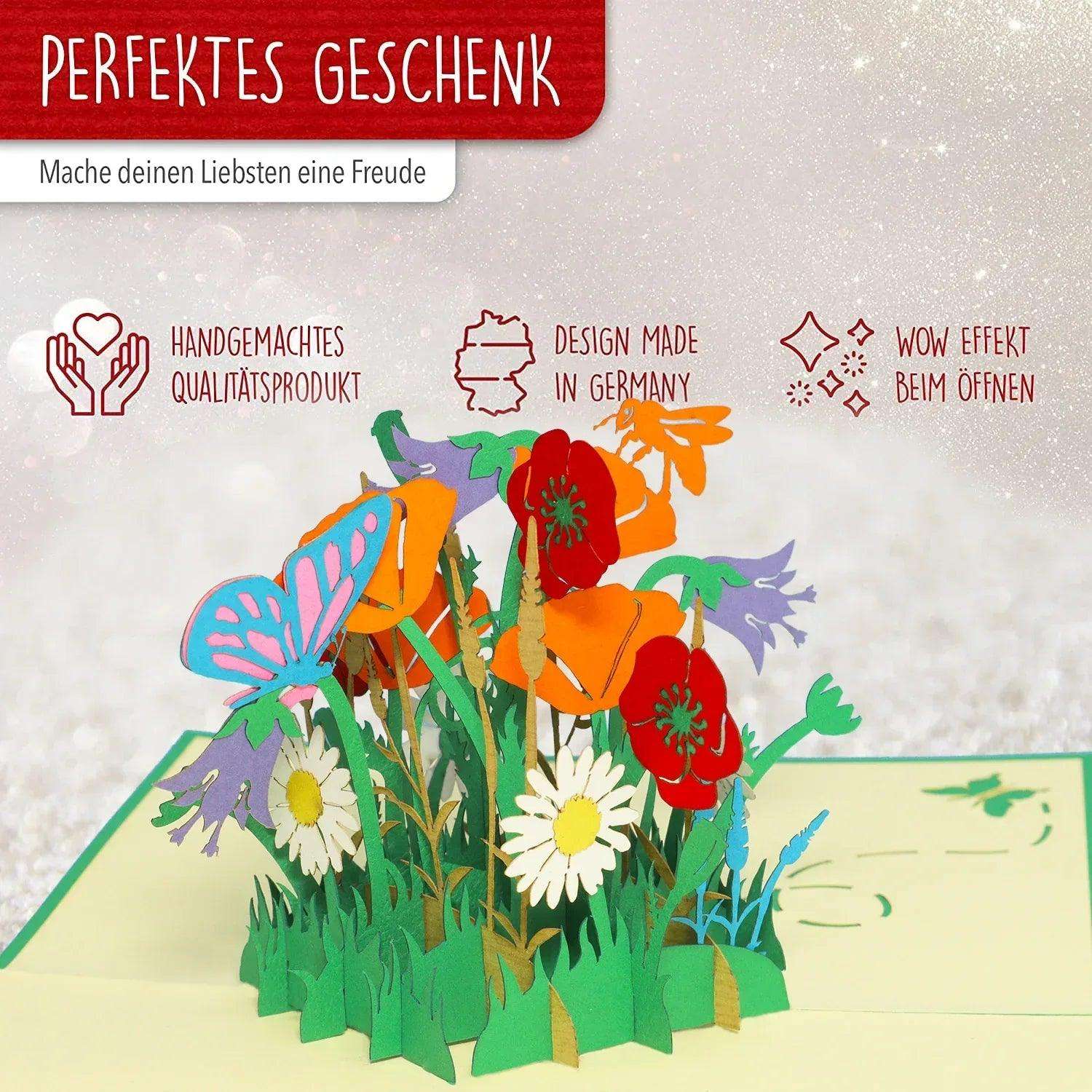 Pop Up Karte 3D Blumen Schmetterling Biene – Grußkarte Muttertag & Geburtstag - LINPopUp