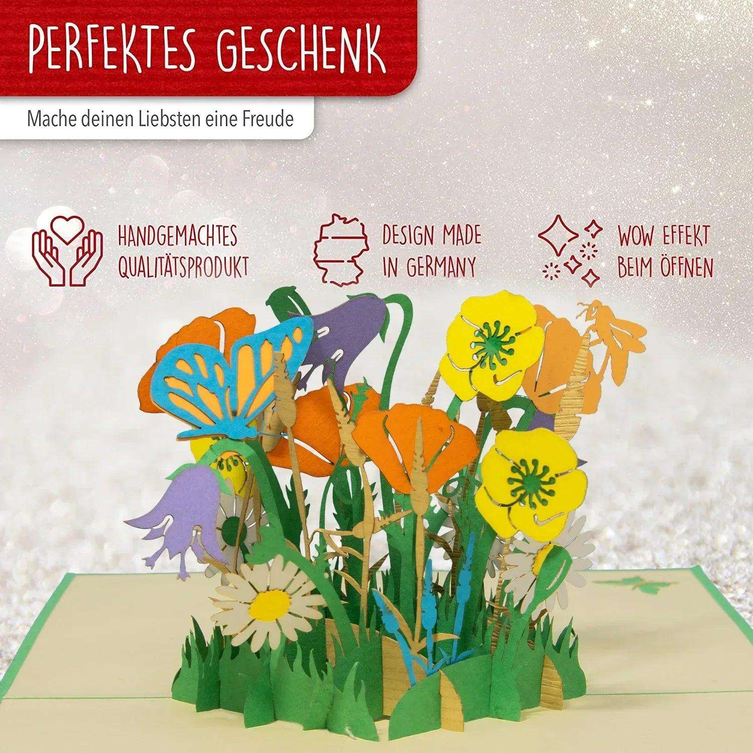 Pop Up Karte 3D Blumen Schmetterling Biene – Grußkarte Geburtstag & Muttertag LINPopUp 17613-N356