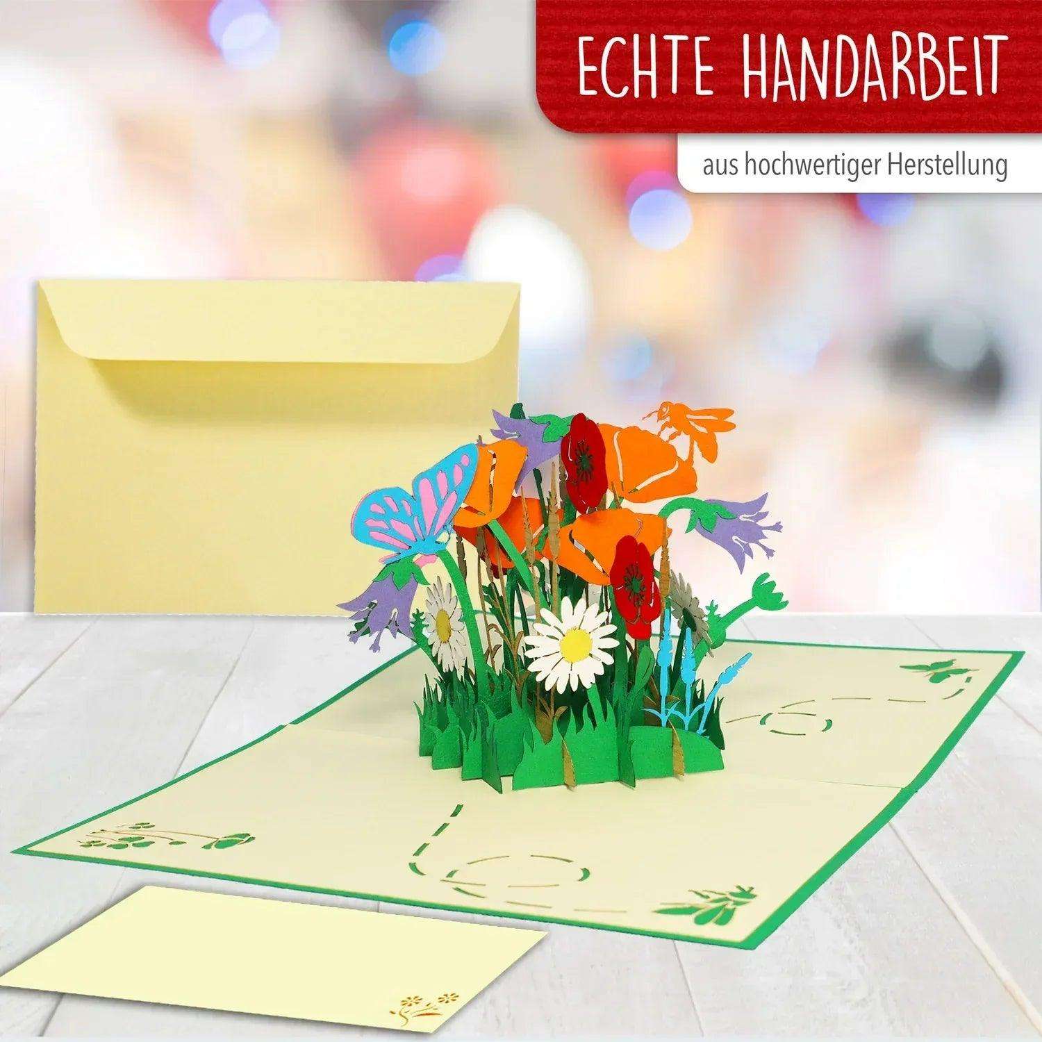 Pop Up Karte 3D Blumen Schmetterling Biene – Grußkarte Muttertag & Geburtstag - LINPopUp