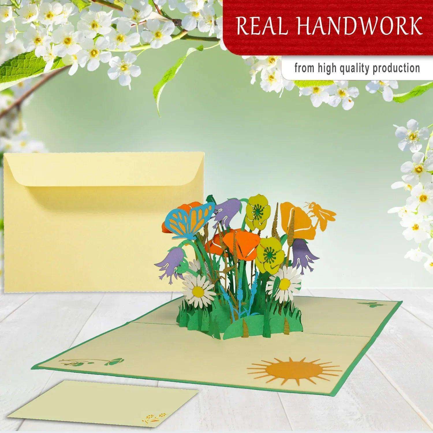 Pop Up Karte 3D Blumen Schmetterling Biene – Grußkarte Geburtstag & Muttertag LINPopUp 17613-N356