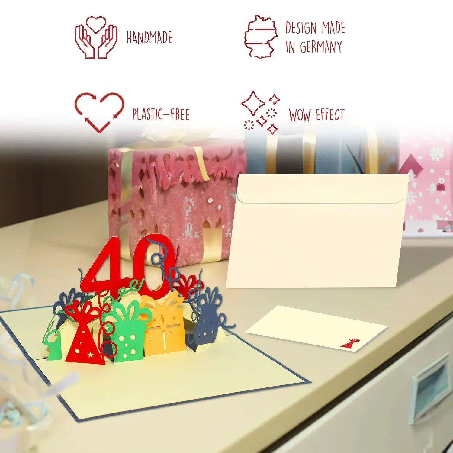 Pop-Up-Karte zum Geburtstag – Zahl 40, Geburtstagseinladung & Jubiläum, N19 LINPopUp N19