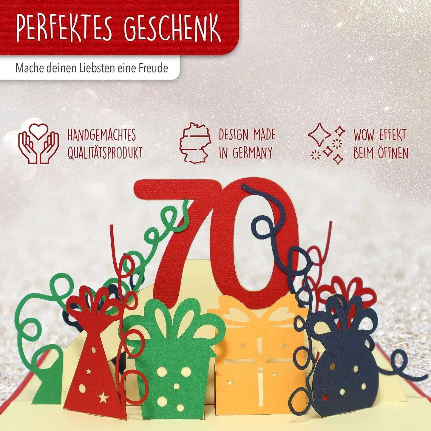 Pop-Up-Karte zum Geburtstag – Zahl 70, Geburtstagseinladung & Jubiläum, N24 - LINPopUp