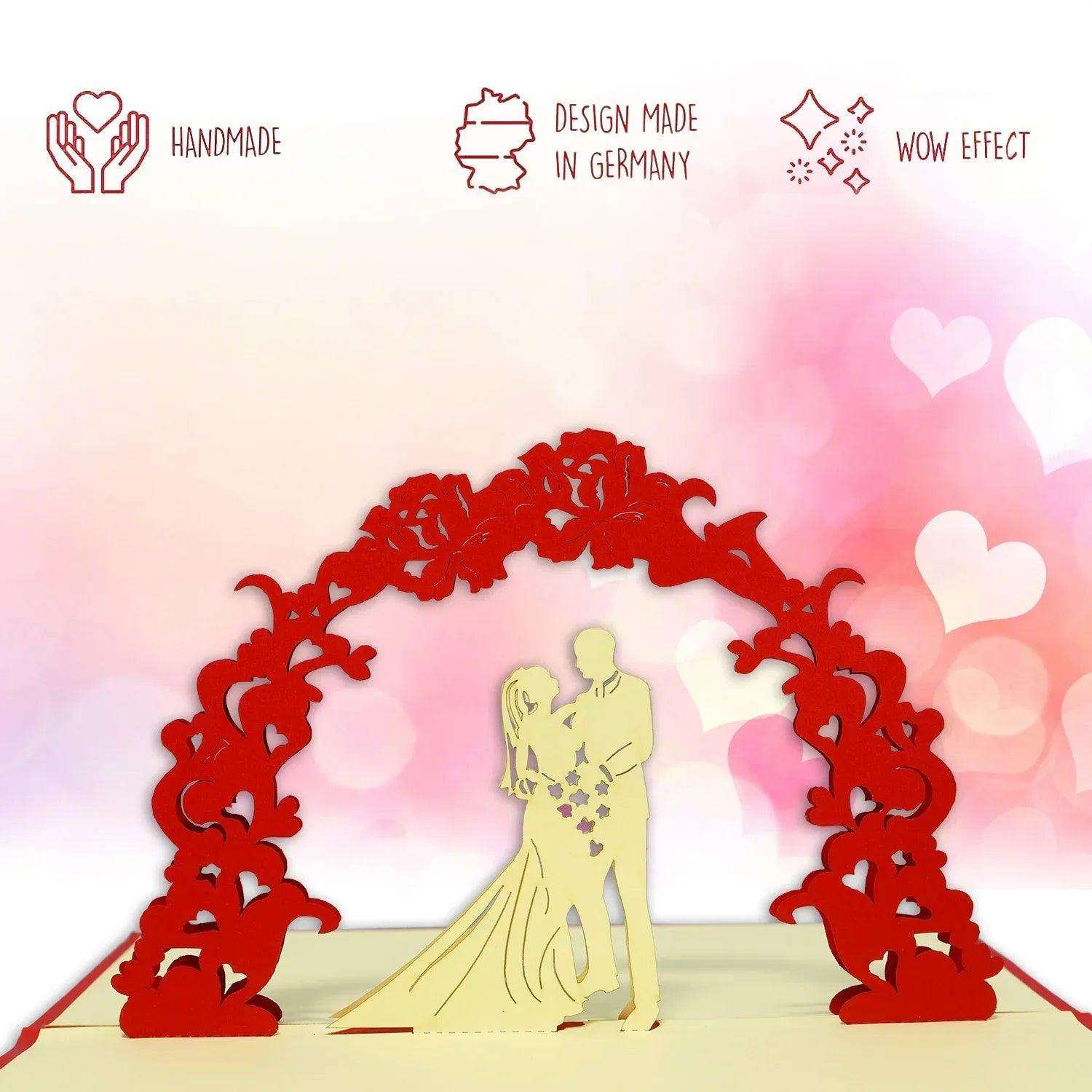 Hochzeitskarte Pop Up 3D - Glückwunschkarte zur Hochzeit, Brautpaar, Torbogen, N76 - LINPopUp