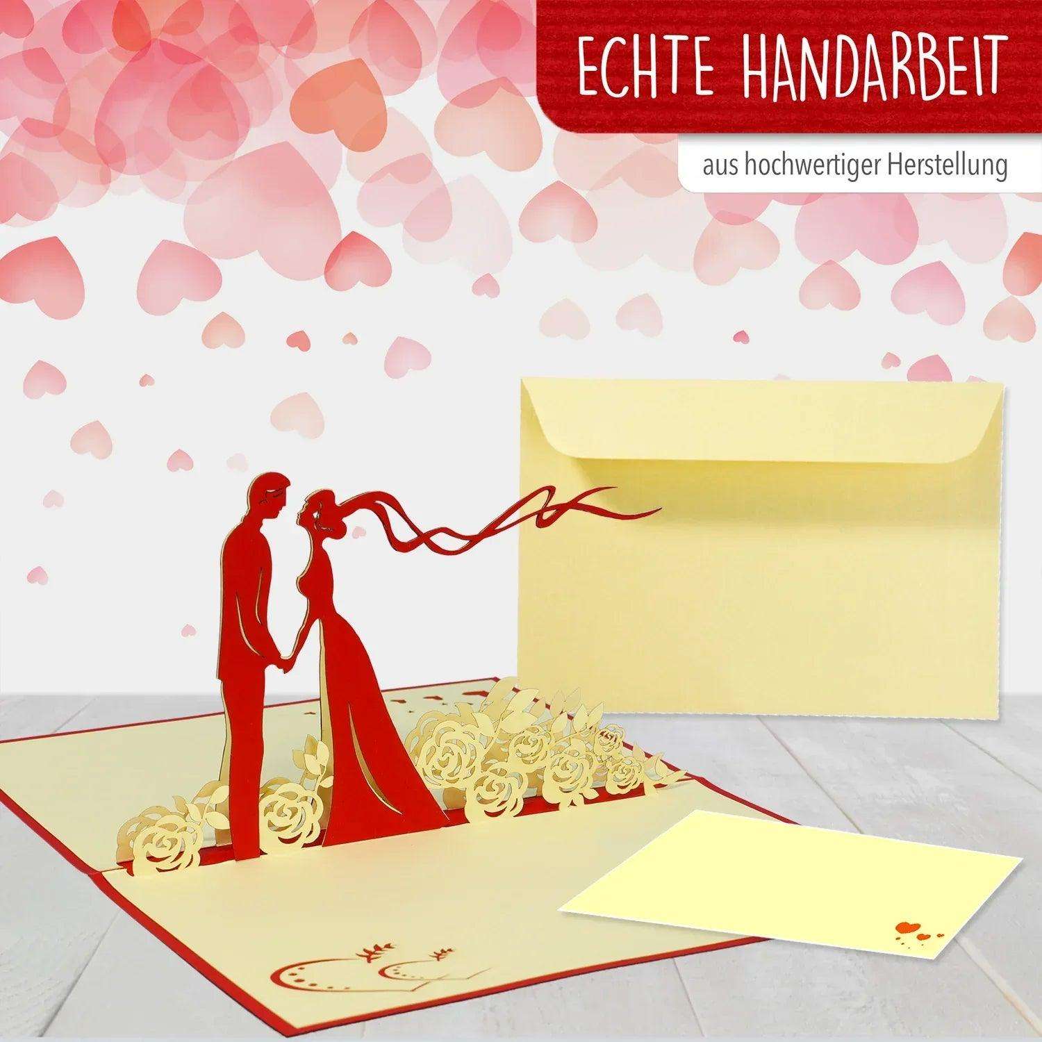 Hochzeitskarte Pop Up 3D - Glückwunschkarte zur Hochzeit, Brautpaar, Blumen, N74 LINPopUp N74
