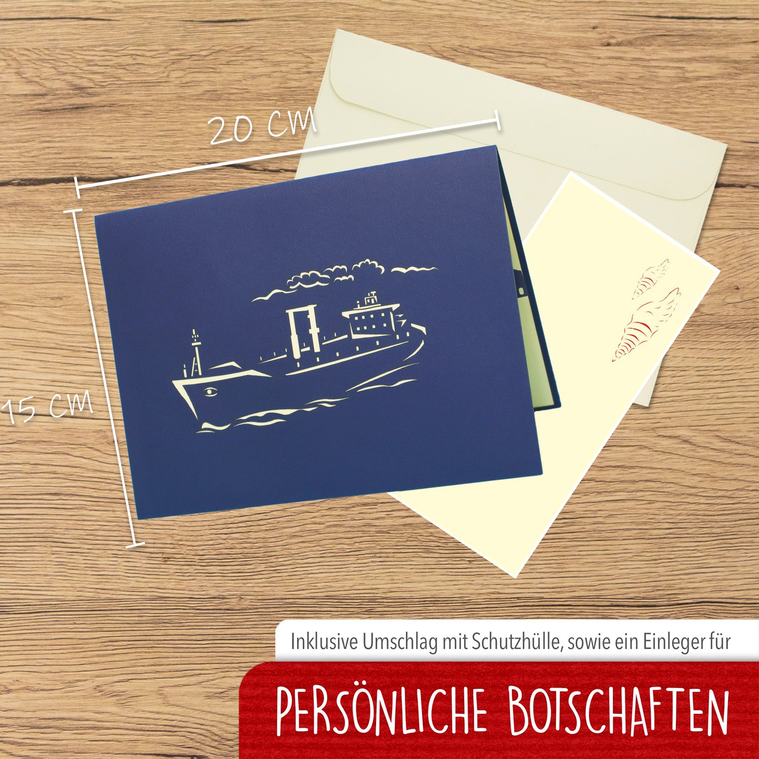 Pop-Up 3D Karte Schiff - Grußkarte mit Boot, Frachtschiff, N235