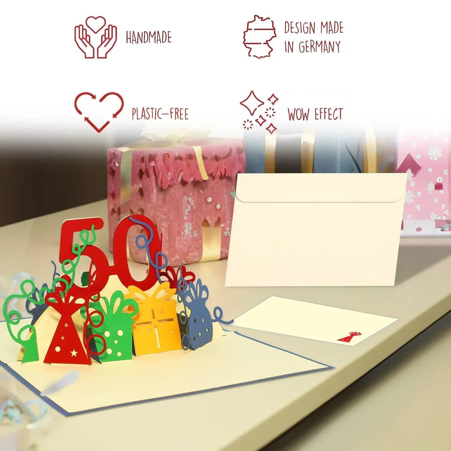 Pop-Up-Karte zum Geburtstag – Zahl 50, Geburtstagseinladung & Jubiläum, N21 - LINPopUp