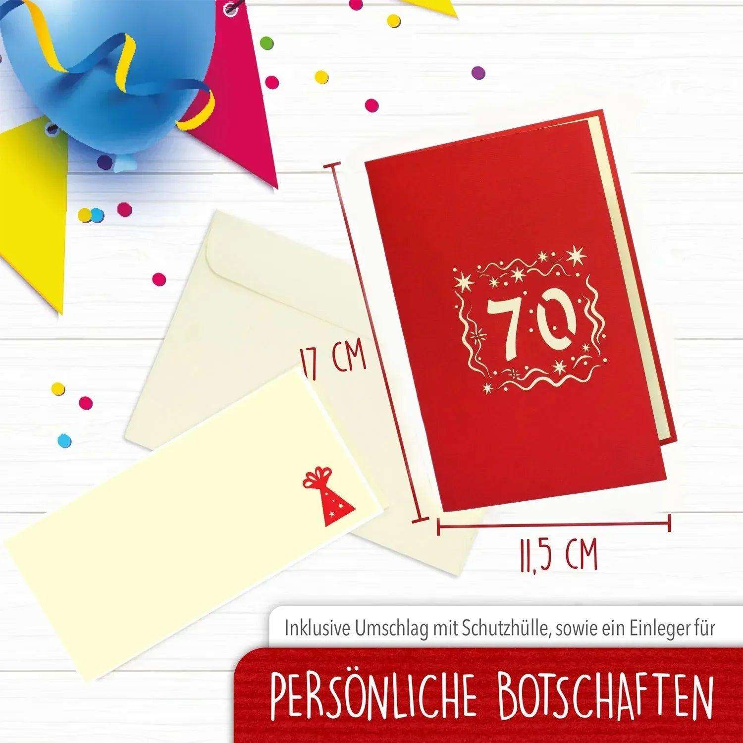 Pop-Up-Karte zum Geburtstag – Zahl 70, Geburtstagseinladung & Jubiläum, N24 - LINPopUp