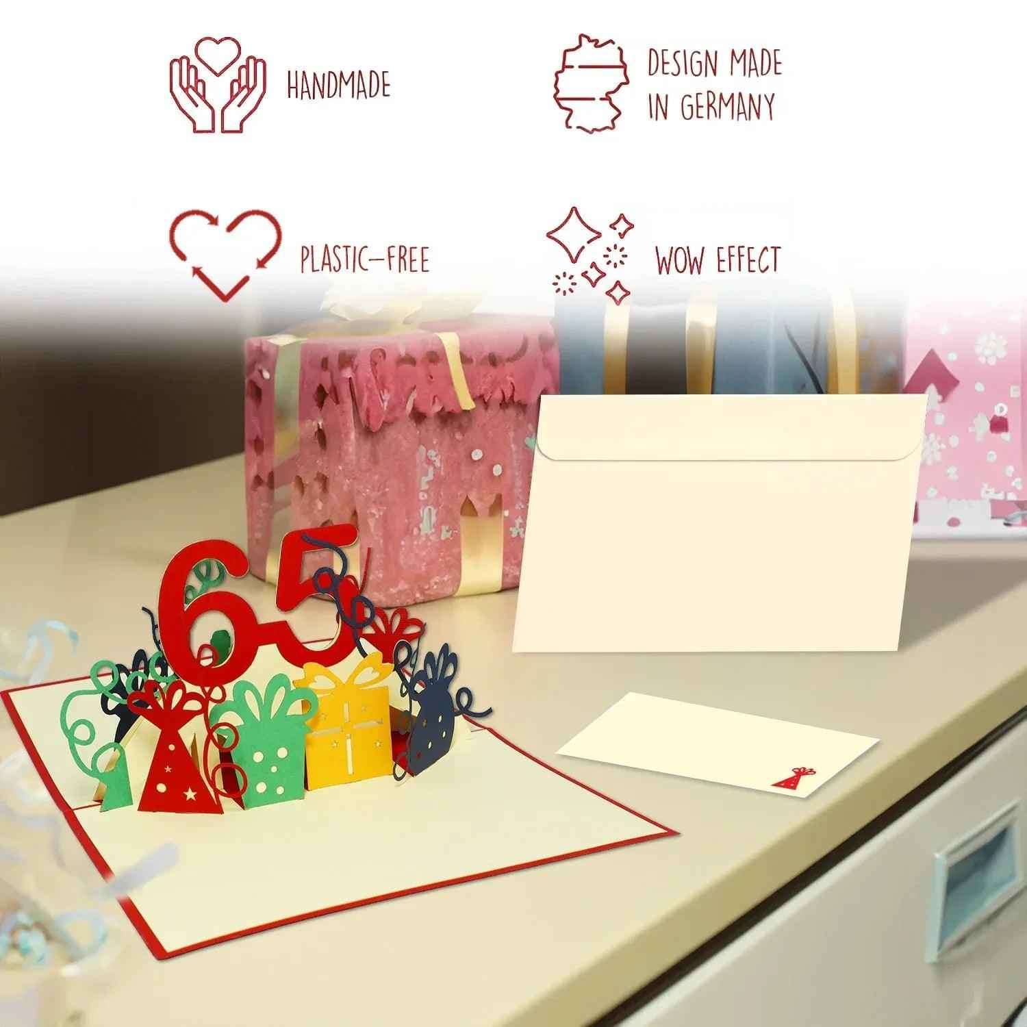 Pop-Up-Karte zum Geburtstag – Zahl 65, Geburtstagseinladung & Jubiläum, N226