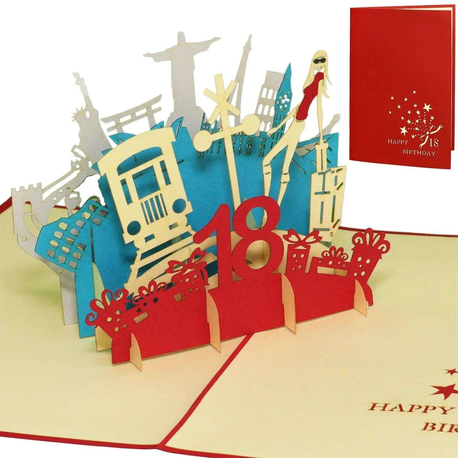 3D Pop-Up Karte 18. Geburtstag Freiheit Rot, N17 LINPopUp N17