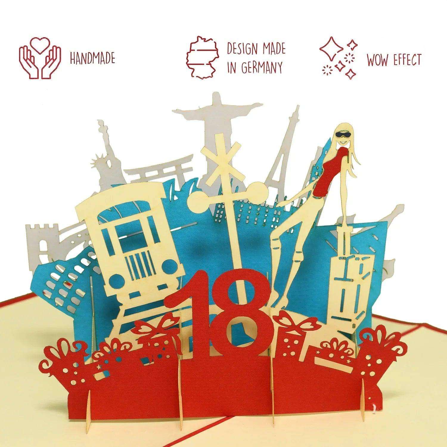 3D Pop-Up Karte 18. Geburtstag Freiheit Rot, N17 LINPopUp N17