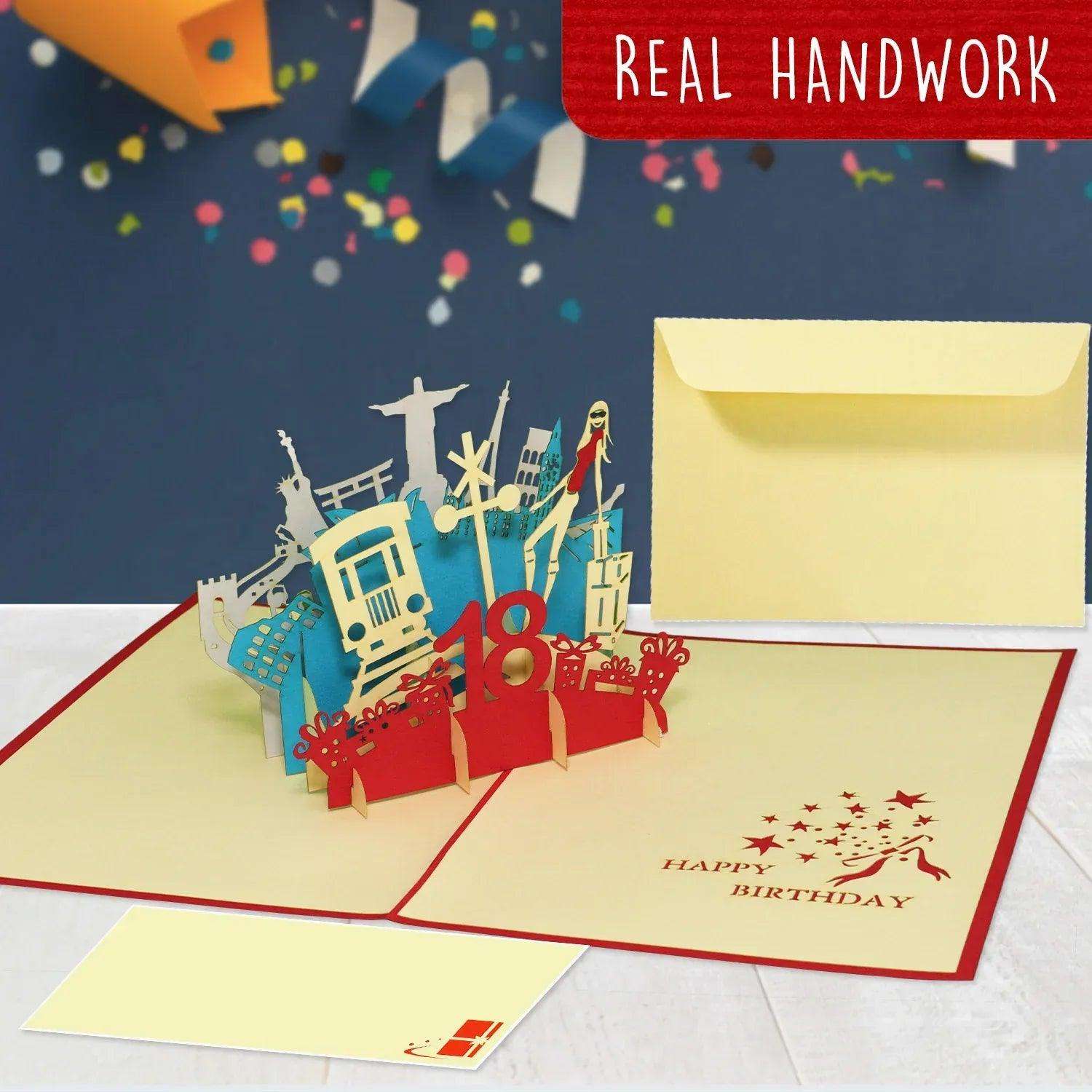 3D Pop-Up Karte 18. Geburtstag Freiheit Rot, N17 LINPopUp N17