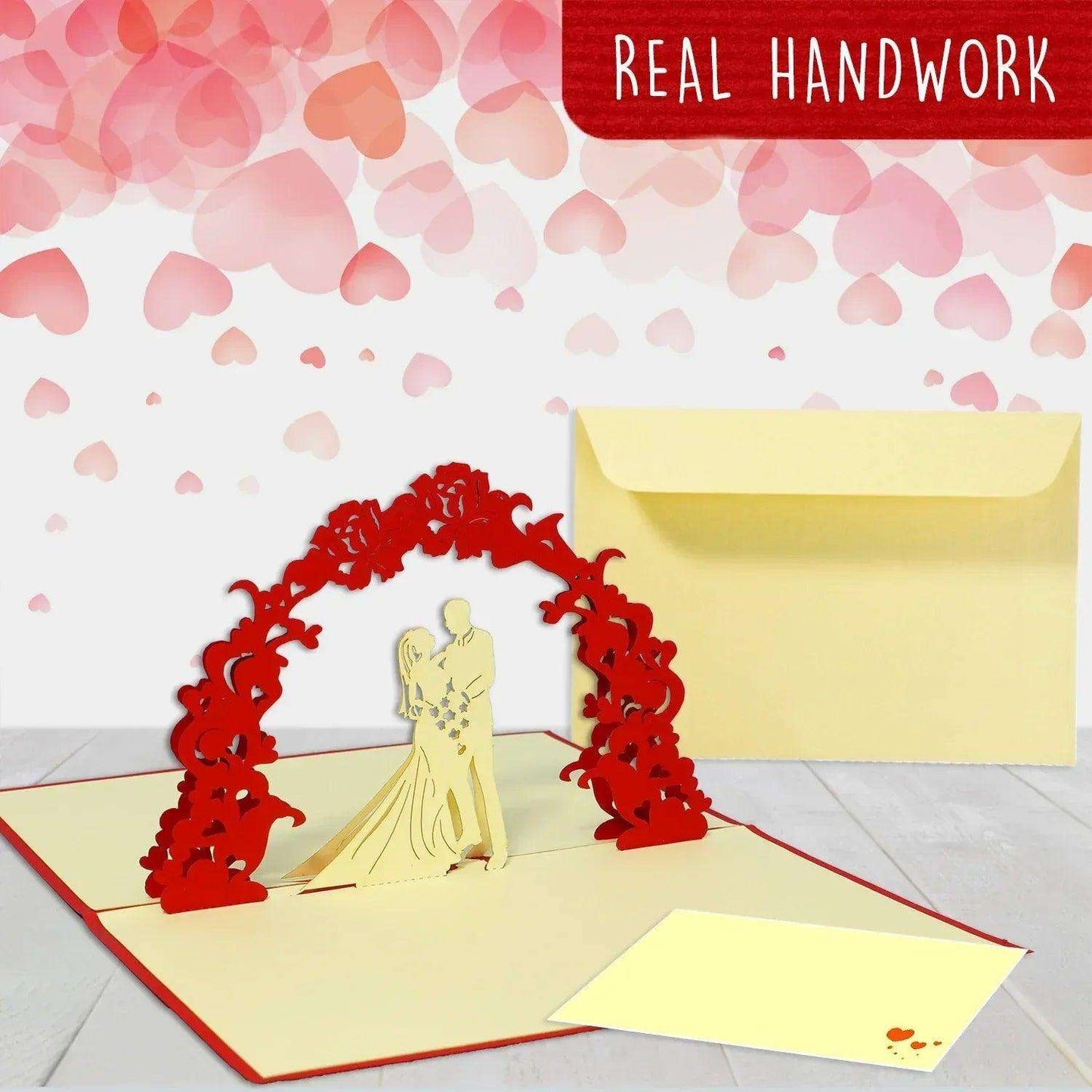 Hochzeitskarte Pop Up 3D - Glückwunschkarte zur Hochzeit, Brautpaar, Torbogen, N76 - LINPopUp