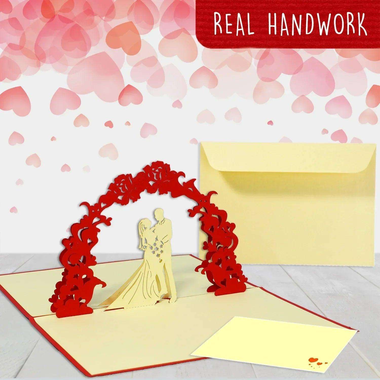 Hochzeitskarte Pop Up 3D - Glückwunschkarte zur Hochzeit, Brautpaar, Torbogen, N76 - LINPopUp