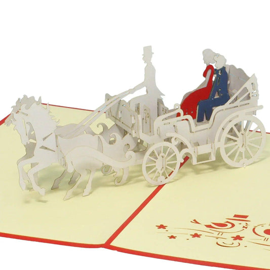 Hochzeitskarte Pop Up 3D - Glückwunschkarte zur Hochzeit, Brautpaar Kutsche, N84 - LINPopUp